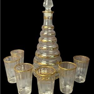 Elegant Gold-Trimmed Glass Decanter Set